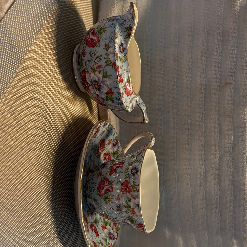 Floral Teacup and Saucer  and creamer Set